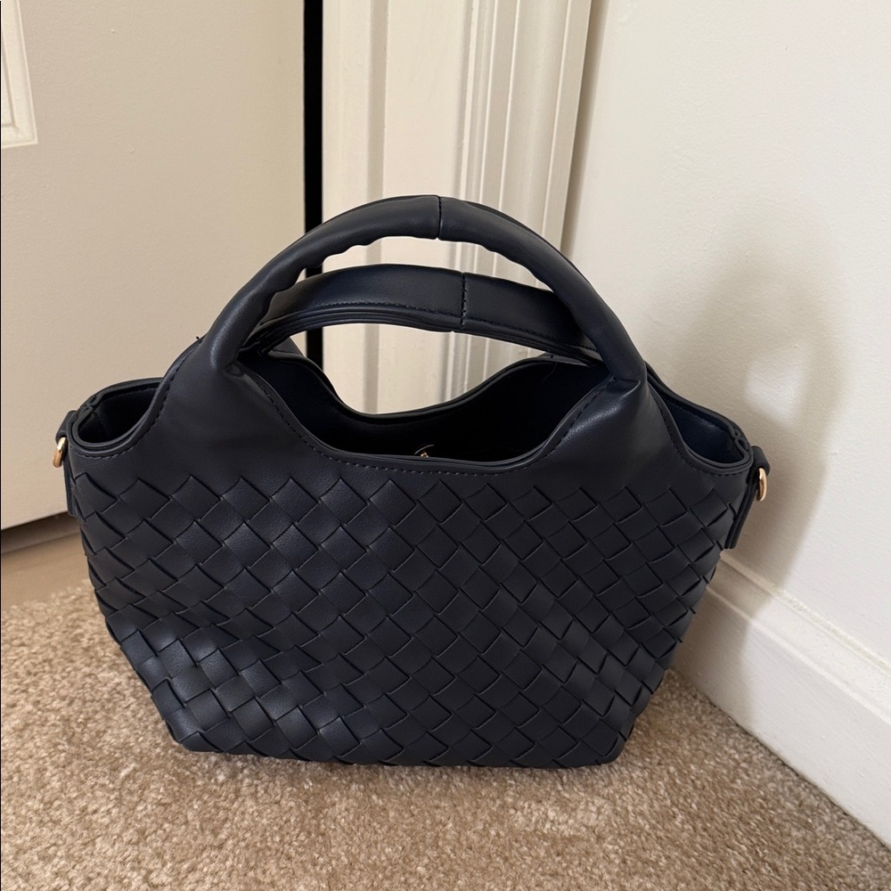 Elegant Navy Woven Tote Bag